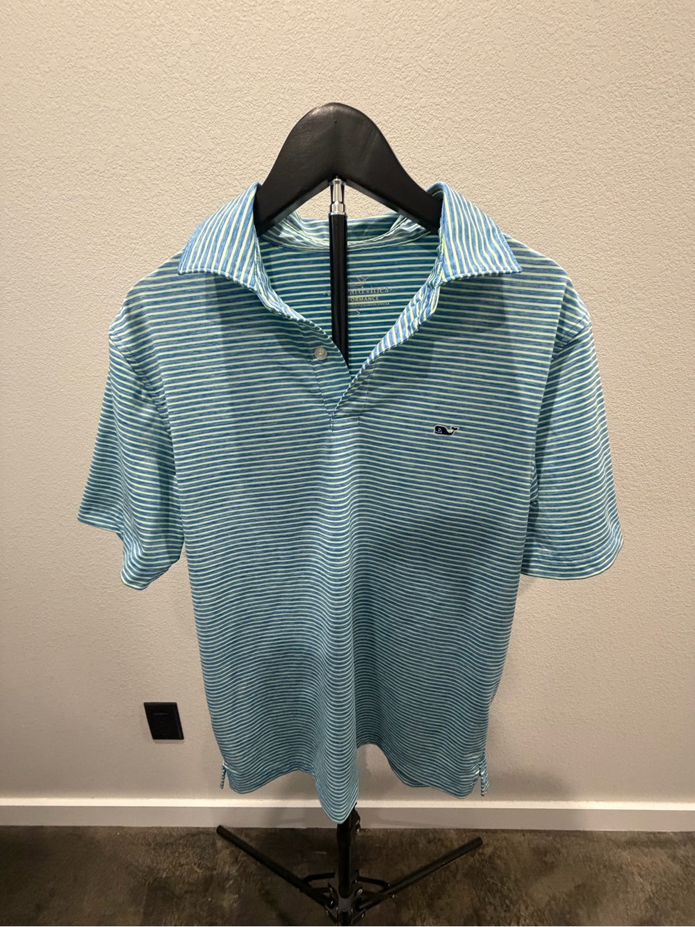 Vineyard Vines Teal and White Thin-Striped Polo